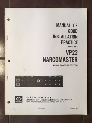 Narco VP-22 Series Audio Install, Service & Parts manual.