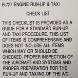 Boeing 727 Engine Run-Up and Taxi Checklist.