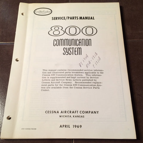 Cessna ARC RT-131A, RTA-131B &  C-131A Install, Service & Parts Manual.  Circa 1969.
