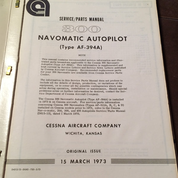 Cessna ARC Navomatic 300 AF-394A Install, Service & Parts Manual. – G's ...