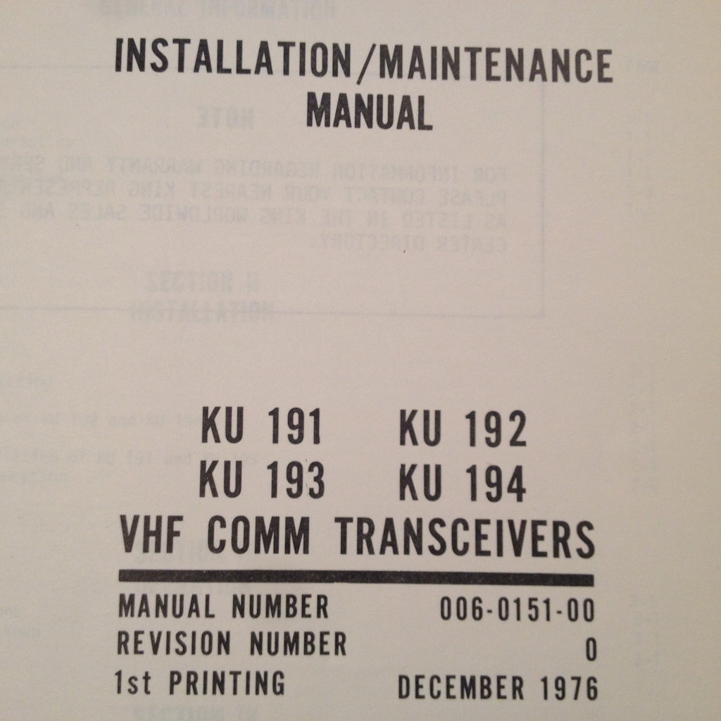 King KU-191, KU-192, KU-193, KU194 Service manual.