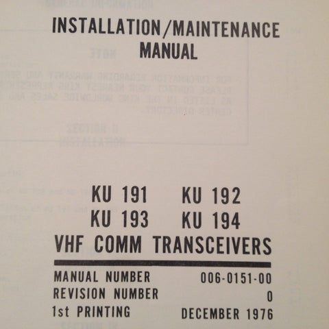 King KU-191, KU-192, KU-193, KU194 Service manual.