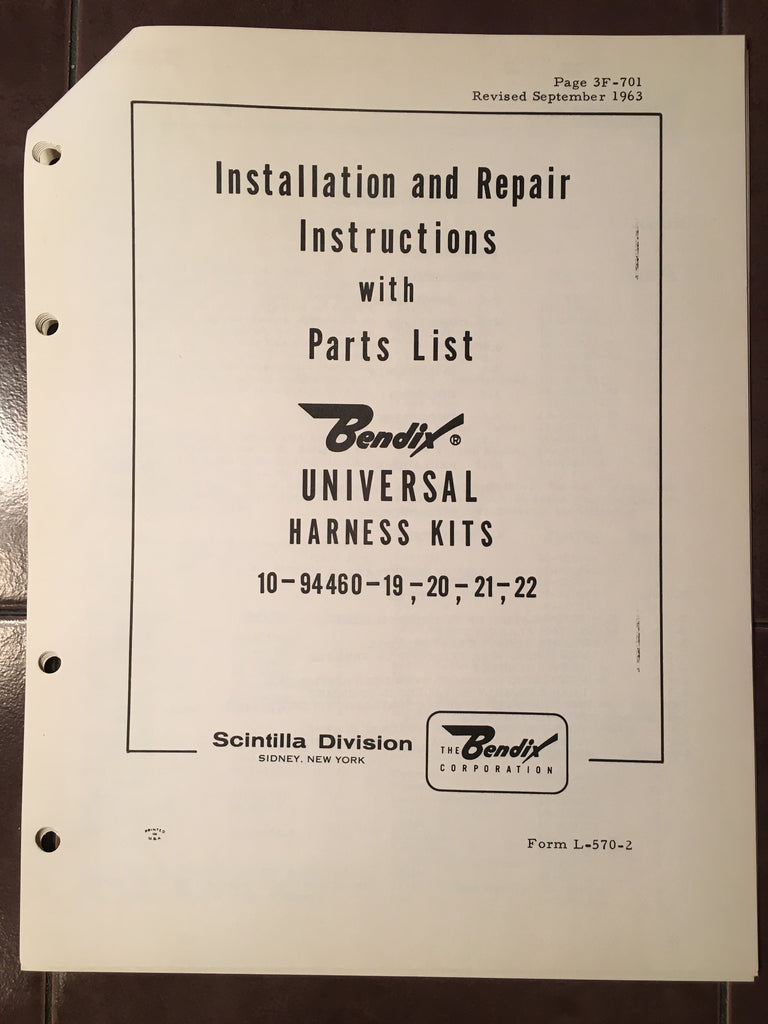 Bendix Harness 10-94460-19/20/21/22 Install Repair & Parts Manual
