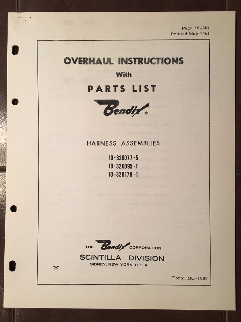 Bendix Harness 10-320077-5, 10-320095-1 & 10-320178-1 Overhaul Parts Manual.