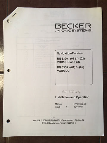 Becker Flugfunkwerk RN 3320 & RN 3330 Series Install and Operation Manual.