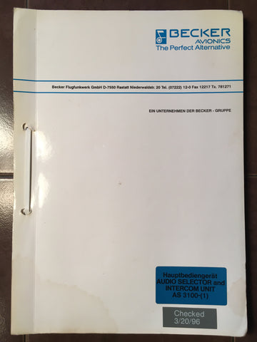 Becker Flugfunk AS 3100-1, 1A & 1B Install Service Manual.