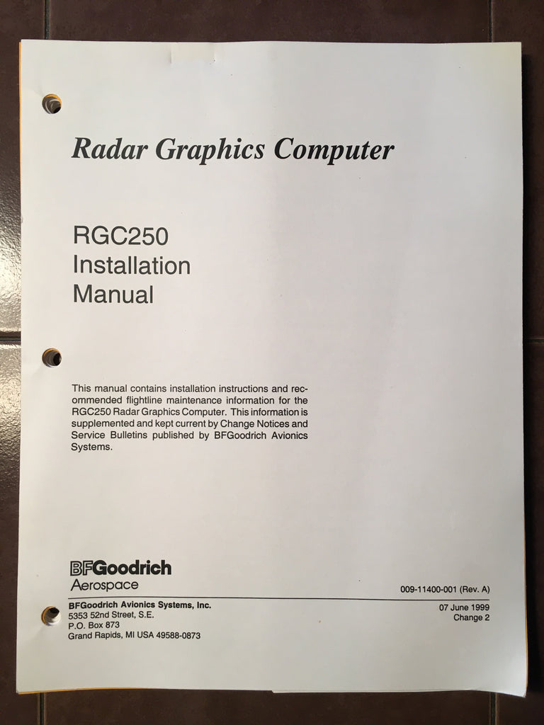 BFGoodrich RGC 250 Radar Graphics Computer Install Manual.  Circa 1999.