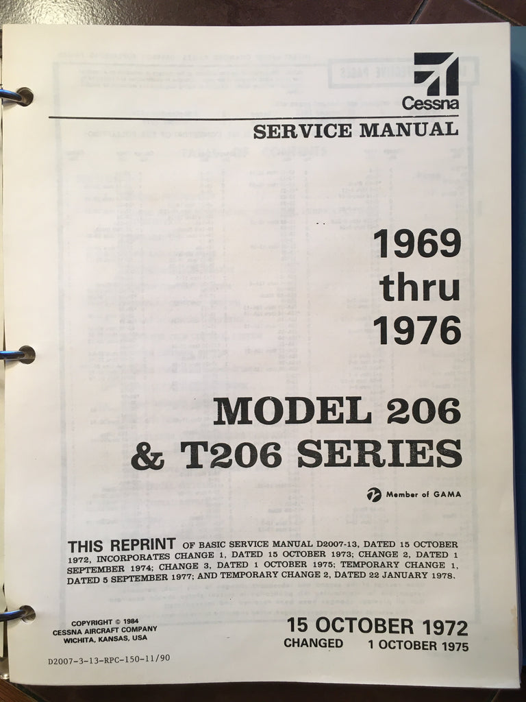 1969-1976 Cessna 206 Stationair, Skywagon & Super Skylane Service Manual.