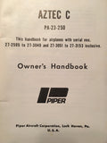 Piper Aztec "C" PA-23-250 Owner's Handbook Manual.