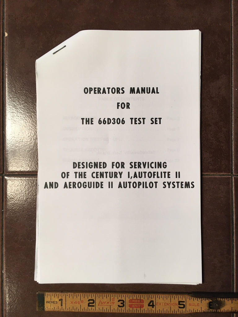 Edo Century 1, Autoflite II & Aeroguide II Autopilot Test-Set 66D306 Operation Manual.