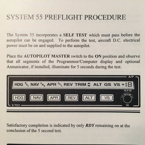 Stec S-tec System 55 Autopilot Pilot's Information Manual. – G's Plane ...