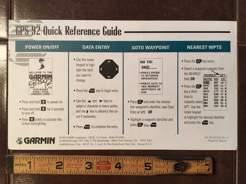Garmin GPS 92 Quick Reference Guide.