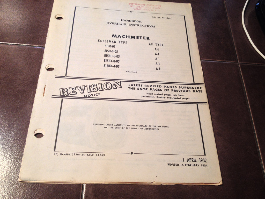 Kollsman Machmeter A-1 Overhaul Manual.