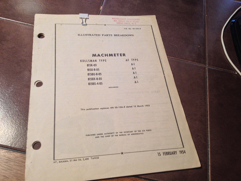 Kollsman Machmeter A-1 Parts Manual.