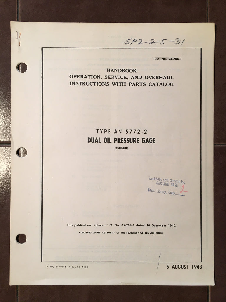 Electric Auto-Lite, Dual Oil Pressure Gauge AN-5772-2 Service & Parts Manual.