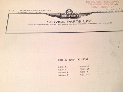1950s Eclipse-Pioneer Dual Autosyn Indicator Parts Manual.