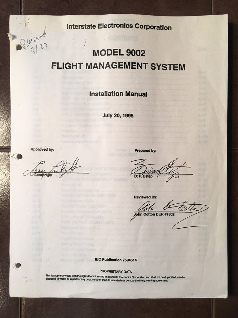 Interstate Electronics Corp., Flight Management System Model 9002 Install Manual.