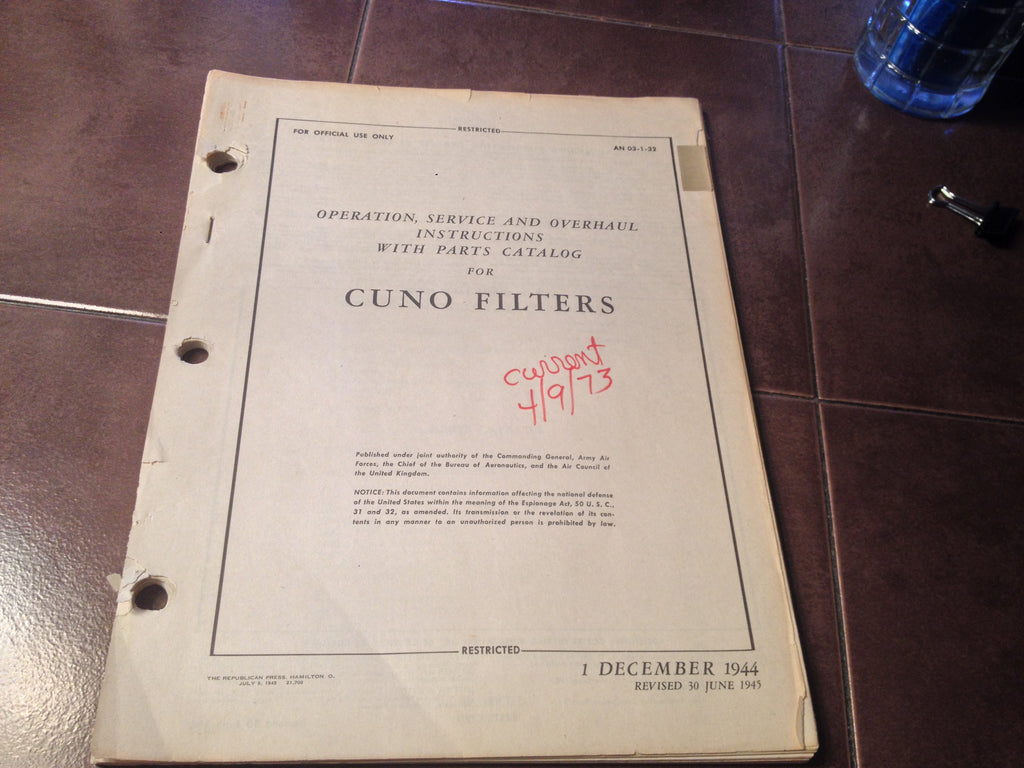 Cuno Auto-Klean Filters Operation, Service Overhaul & Parts Manual.