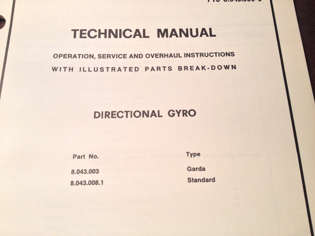 Aeritalia Directional Gyro Service, Overhaul & Parts Manual.