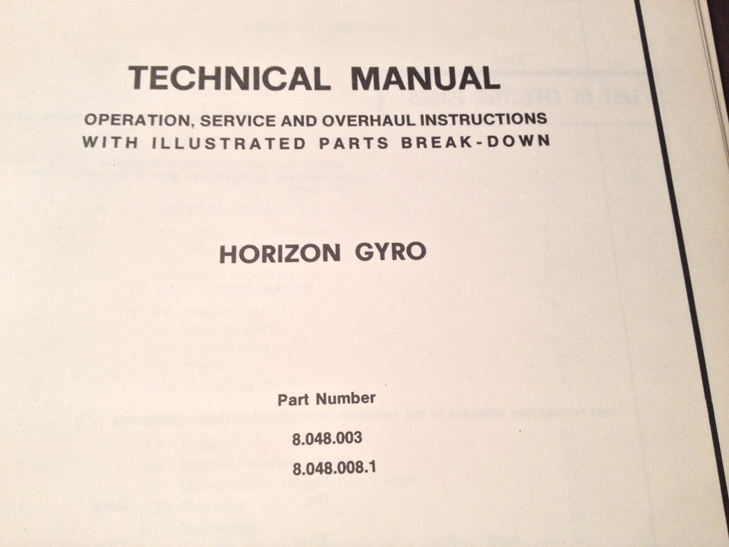 Aeritalia Horizon Gyro Indicators Service, Overhaul & Parts Manual.