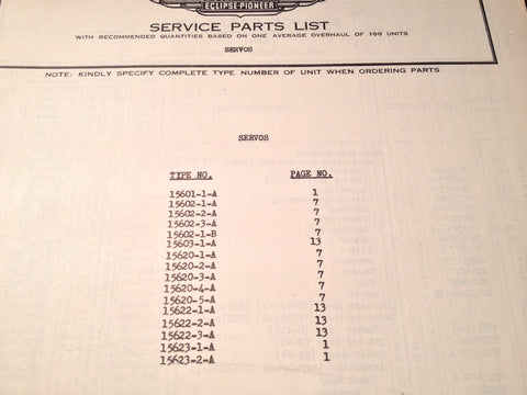 1950s Eclipse-Pioneer Servos Parts Manual.