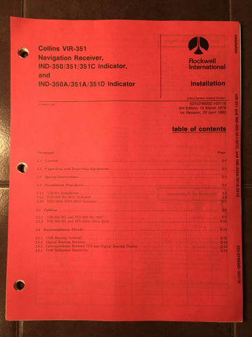 Collins VIR 351, IND-350,351,351C, IND-350A, 351A, 351D Install Manual.