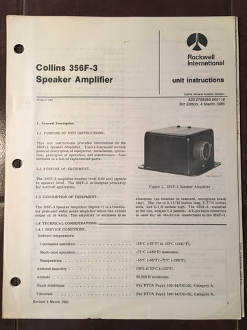 Collins 356F-3 Speaker Amp Service manual.