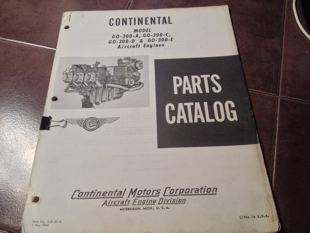 Continental  GO-300-A, GO-300-C, GO-300-D & GO-300E Engine Parts Manual.