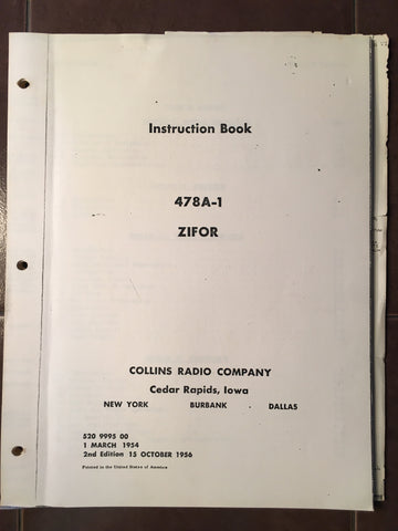 Collins ZIFOR 478A-1 Service Manual.