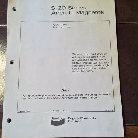 Bendix S-20 Series Magnetos Overhaul Manual.