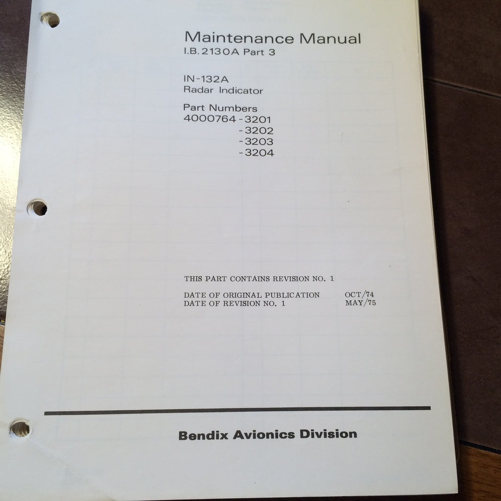 Bendix IN-132A Radar Indicator Maintenance Manual.