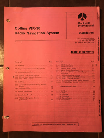 Collins VIR-30 Series Install Manual.