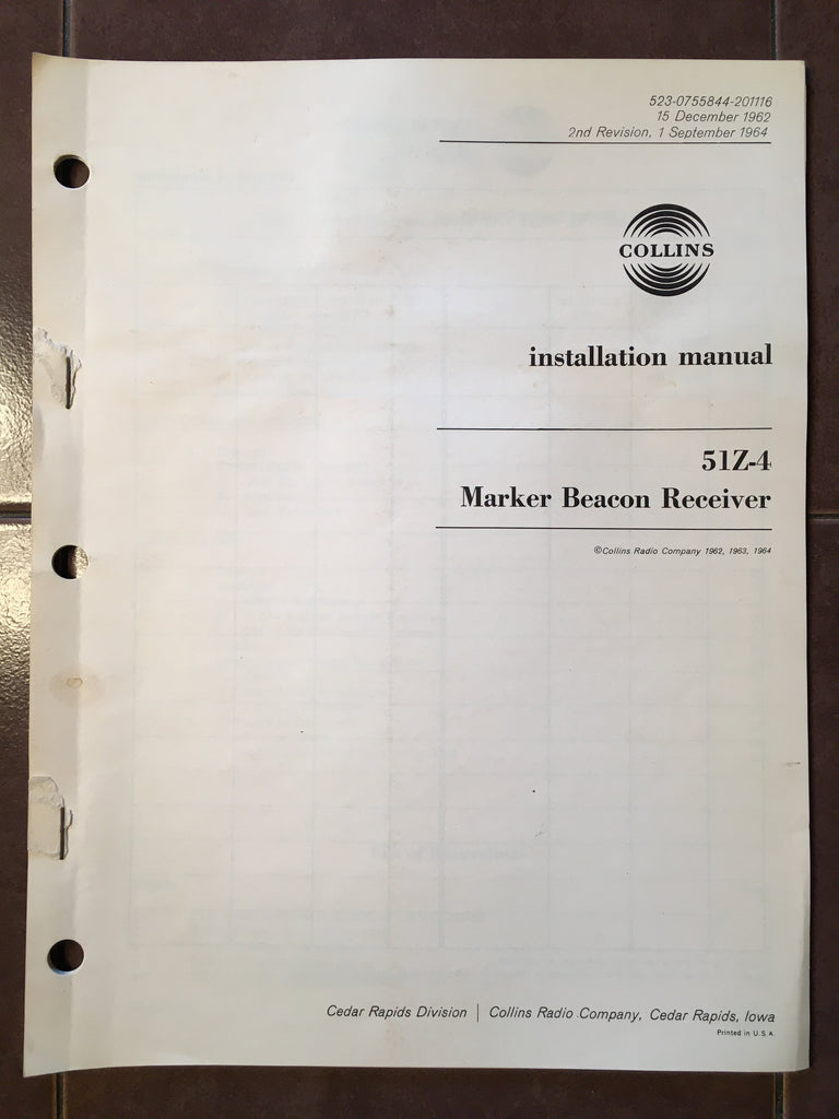 Collins 51Z-4 Marker Install Manual.