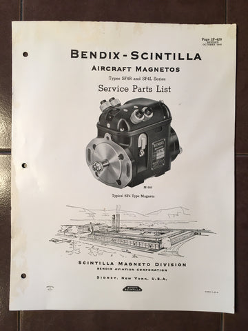 Bendix Scintilla SF4R and SF4L Magneto Parts List Booklet.