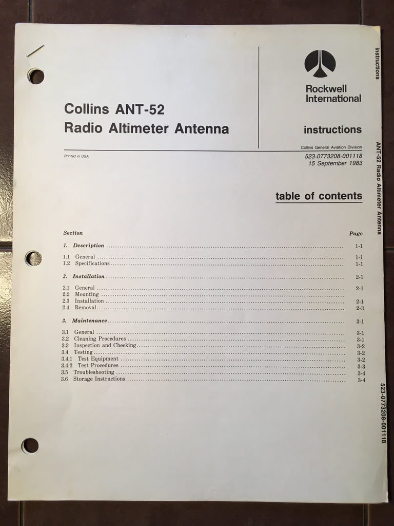 Collins ANT-52 Antenna Install Manual.