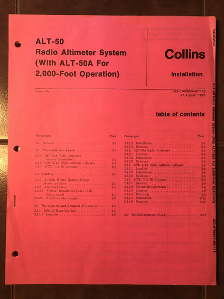 Collins ALT-50, ALT-50A Radio Altimeter Install Manual. – G's Plane Stuff