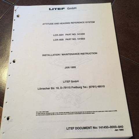 LITEF GmbH LCR-92H & LCR-92S Attitude & Heading Reference System Install Service Manual.