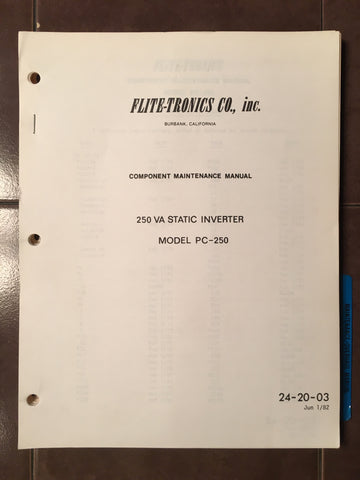 Flite-Tronics Inverter PC-250 Component Maintenance & Parts Manual.