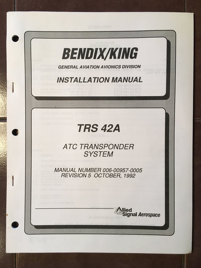 Bendix/King TRS-42A Transponder Install Manual.