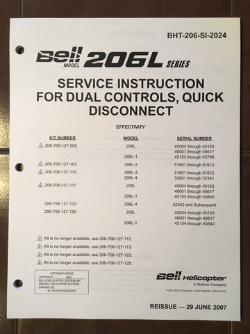 Bell 206L Dual Controls Quick Disconnect Service Instruction Manual.