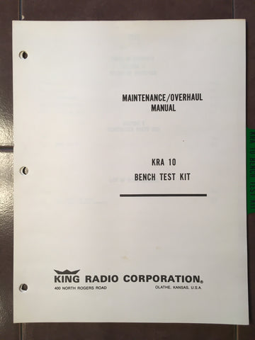 King KRA-10 Radar Altimeter Bench Test Set Service Overhaul Manual.