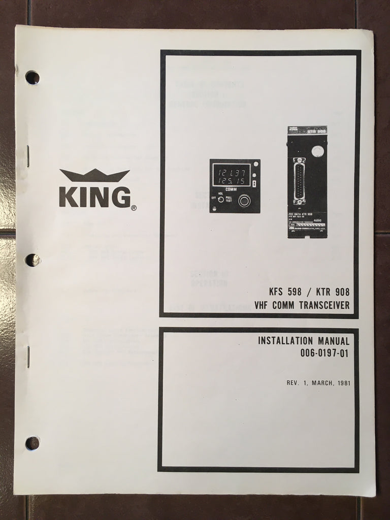 King Radio KTR 908 and KFS 598 Install Manual.