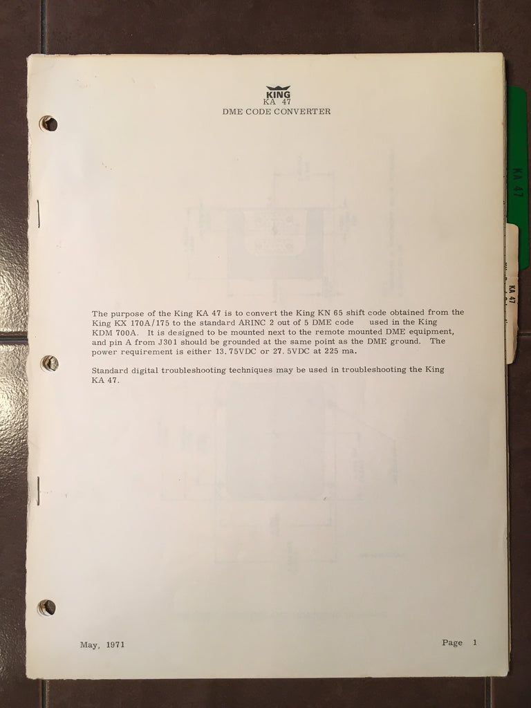 King Radio KA 47 Service Manual.