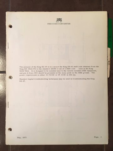 King Radio KA 47 Service Manual.
