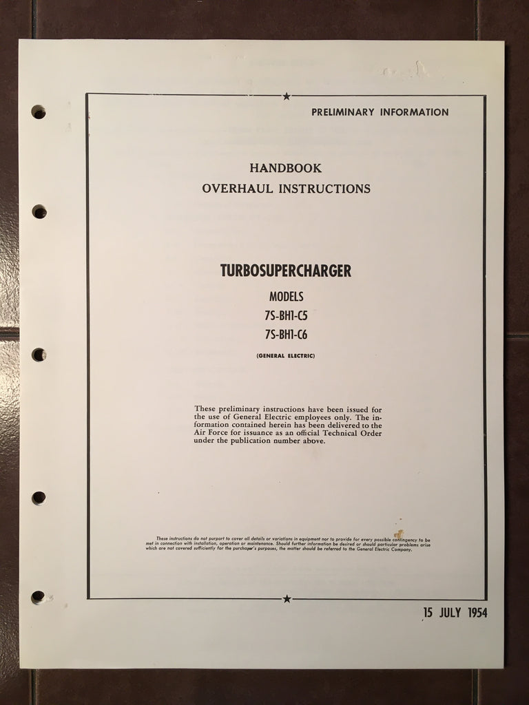 GE Turbosupercharger 7S-BH1-C5 & 7S-BH1-C6 Overhaul Manual.