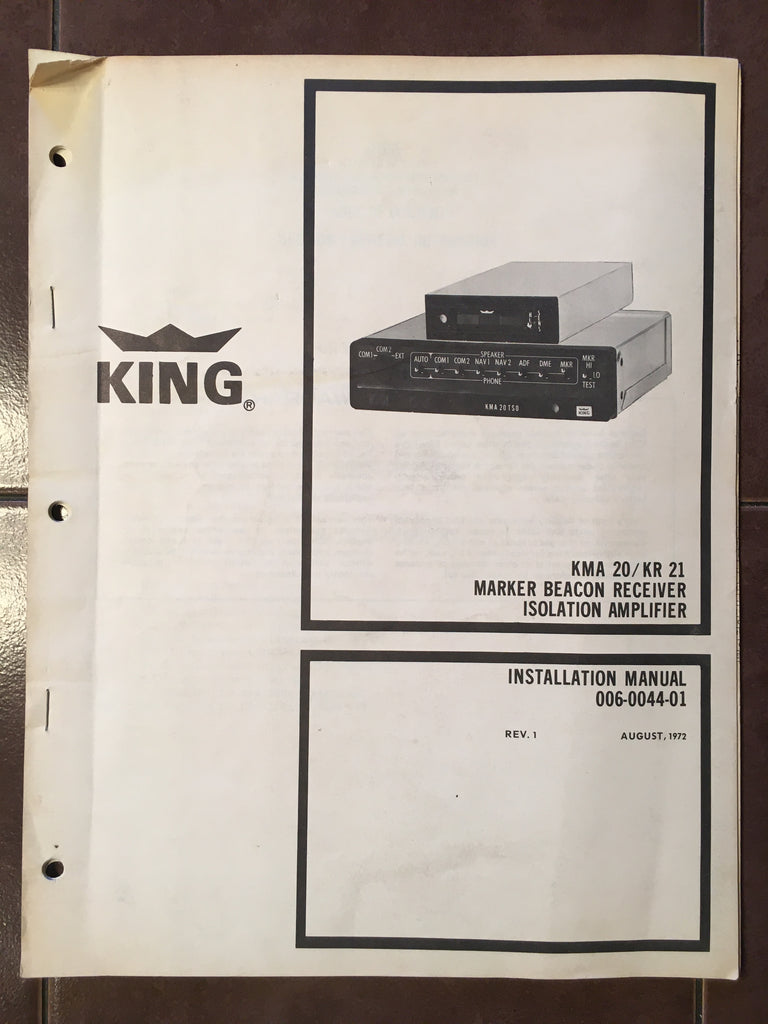 King Radio KMA-20 Audio & KR-21 Marker Install Manual.