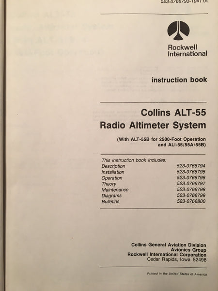 Collins ALT 55, ALT-55B & ALI-55/55A/55B Install & Service manual. – G ...