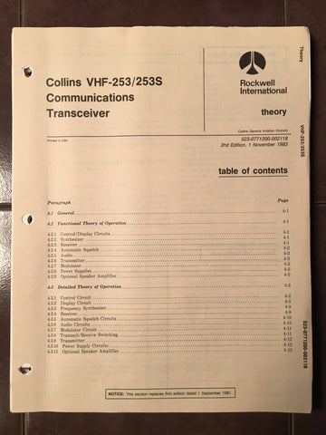 Rockwell Collins VHF-253 & VHF 253S Service Manual.