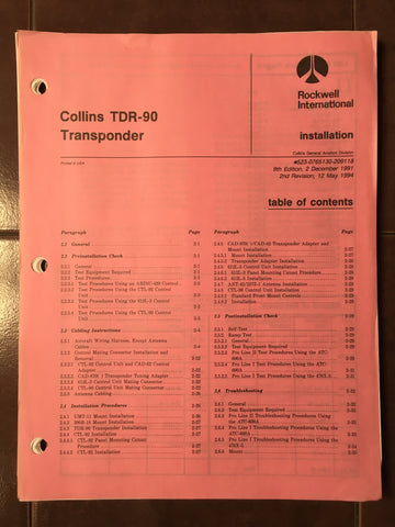 Rockwell Collins TDR-90 Transponder Install Manual.
