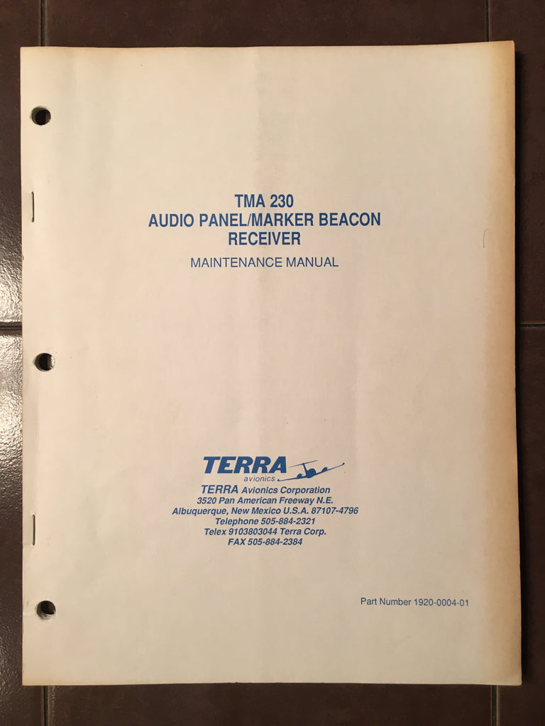 Terra TMA 230 Audio & Marker Maintenance Manual.